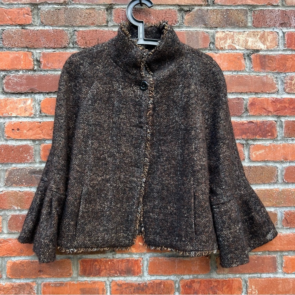 Chic Zara Woman Brown Tweed Cape Jacket